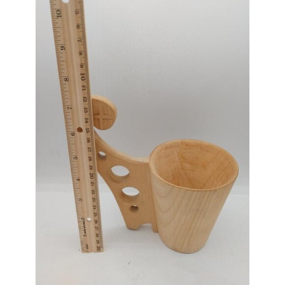Handcrafted Wooden Vintage Folk Art Carved Wood Cup Mug Finger Holes Made In Pol - Picture 5 of 6